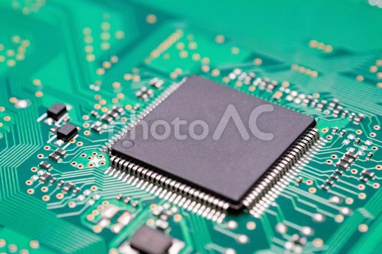 コンピューター上の基盤のクローズアップ 回路,ai,緑の写真素材