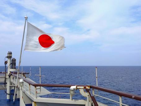 船尾に靡く日本国旗 国旗,日本国旗,日の丸の写真素材