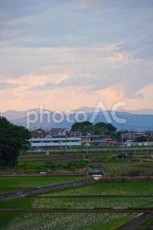 田舎の風景 夕焼け,日暮れ,夕陽の写真素材