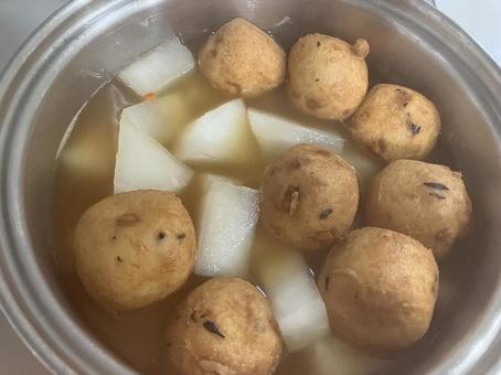 Simmered radish and ganmo, JPG Simmered radish and ganmo, JPG