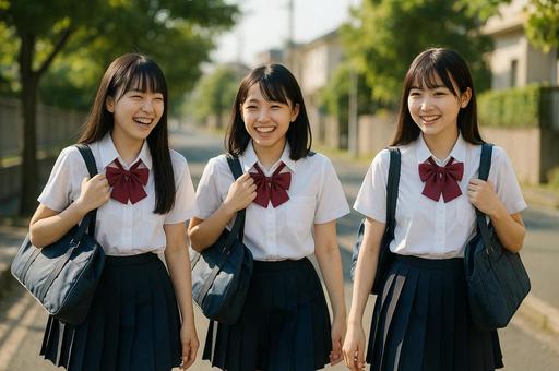 登下校中の女子高校生たち 登下校中の女子高校生たちの写真