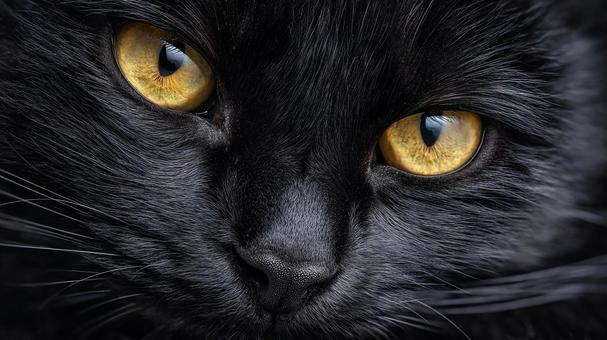 魅惑的な黄色い目の黒猫 魅惑的な黄色い目の黒猫の写真