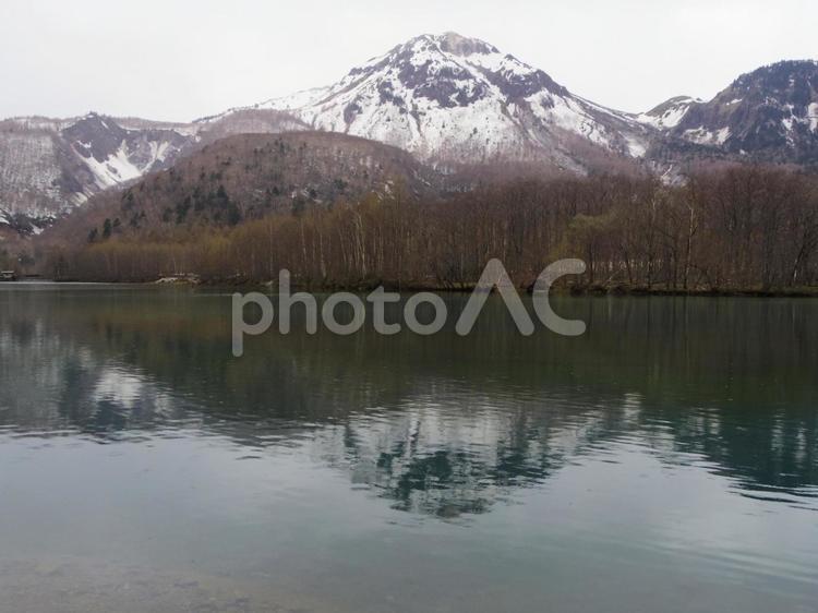 焼岳と大正池 映り込み,上高地,焼岳の写真素材