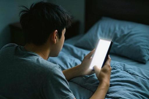 スマホ依存または寝ながらスマホ スマホ依存または寝ながらスマホの写真