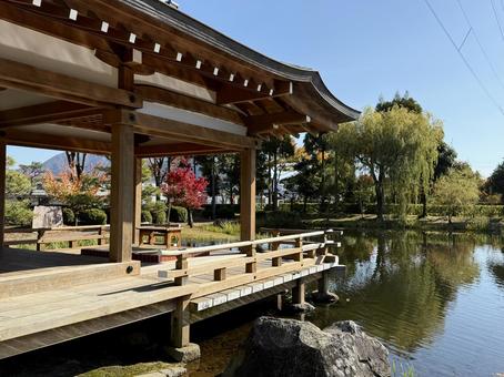 秋の昼間の紫式部公園　11月　紅葉 秋,紫式部公園,紅葉の写真素材