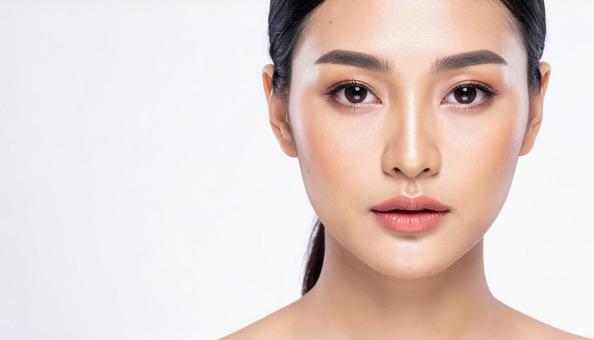 アジアの若い女性の美しい肌と表情のアップ アジアの若い女性の美しい肌と表情のアップの写真