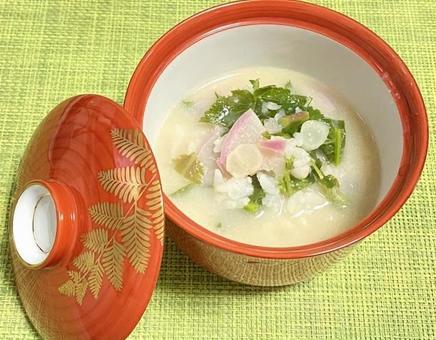 七草がゆ白みそ仕立て 七草がゆ白みそ仕立て 七草がゆ白みそ仕立て,七草がゆ,白みその写真素材