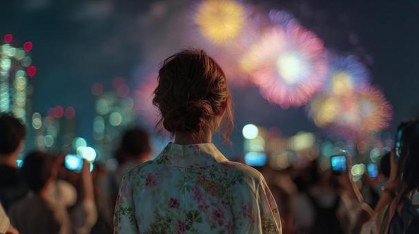 花火と浴衣の女性 05 花火と浴衣の女性 05の写真