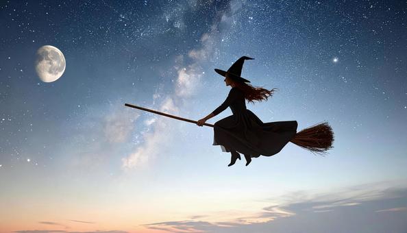 ハロウィン魔女のシルエット ハロウィン魔女のシルエットの写真