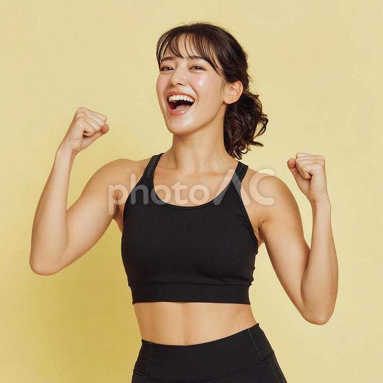 喜びを表す、スポーティーな女性 女性,大人,アジア人の写真素材