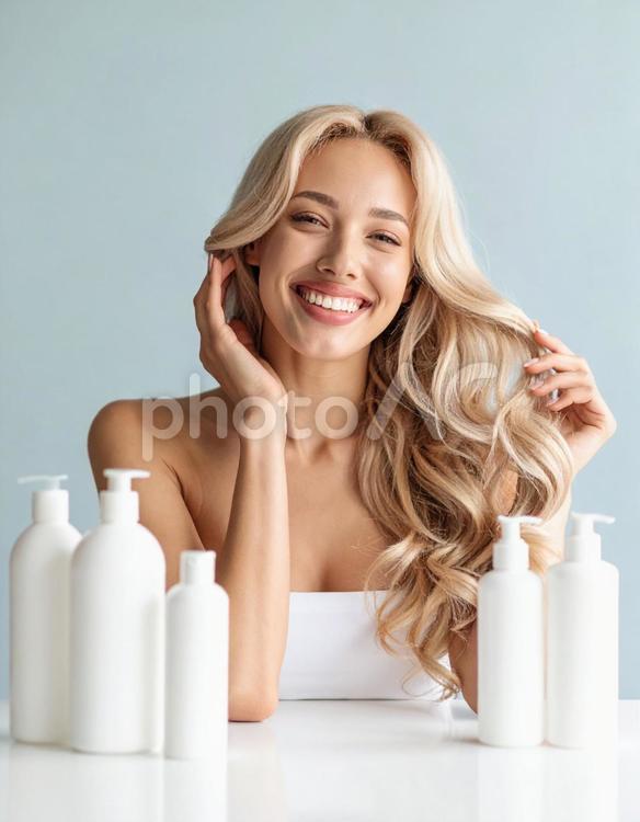 美しさを育むヘアケア 女性,笑顔,髪の写真素材