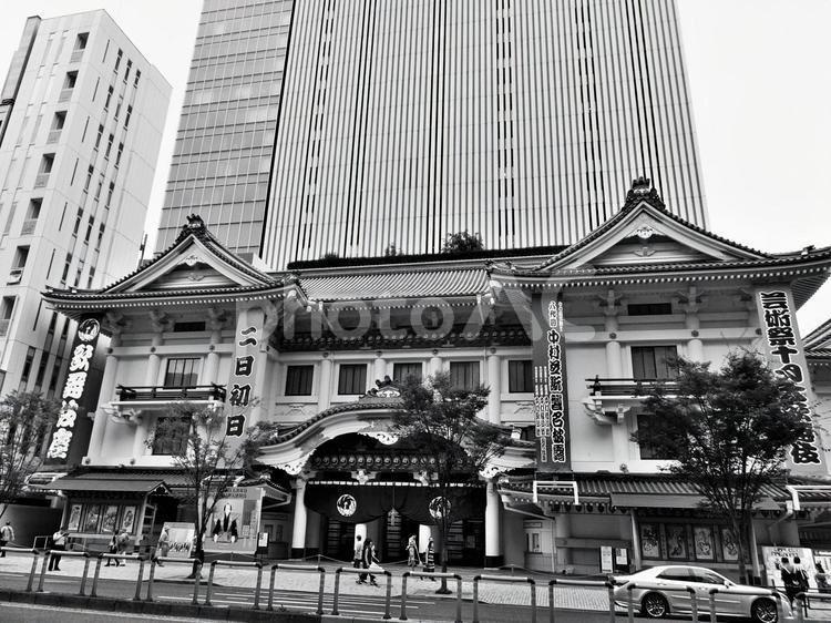 歌舞伎座１　白黒 歌舞伎座,銀座,東京の写真素材