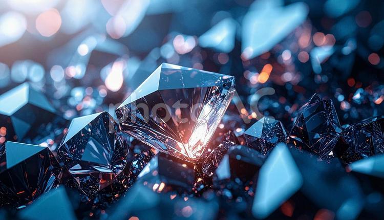 青とオレンジの光が映えるクリスタルアート クリスタル,水晶,宝石の写真素材
