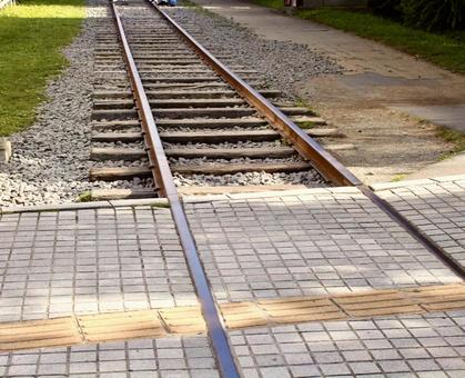 路面列車 路面列車 道路,線路,旧手宮線の写真素材