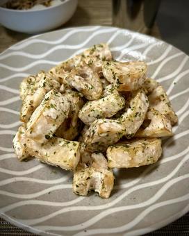 青海苔と蓮根の白線揚げ 旦那飯,男の料理,手料理の写真素材