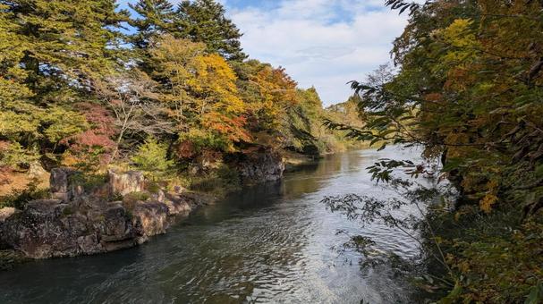 岩手県一関市　厳美渓　紅葉 岩手県,一関市,厳美渓の写真素材