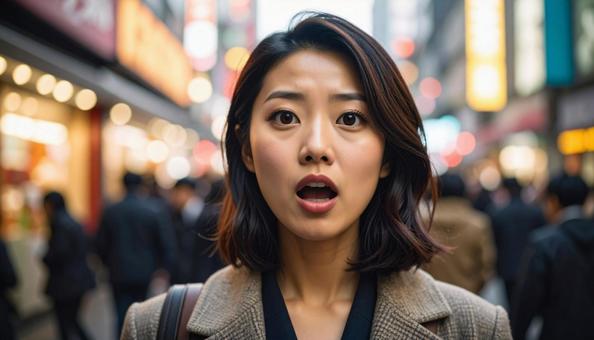 驚いた表情の若い女性 驚いた表情の若い女性の写真