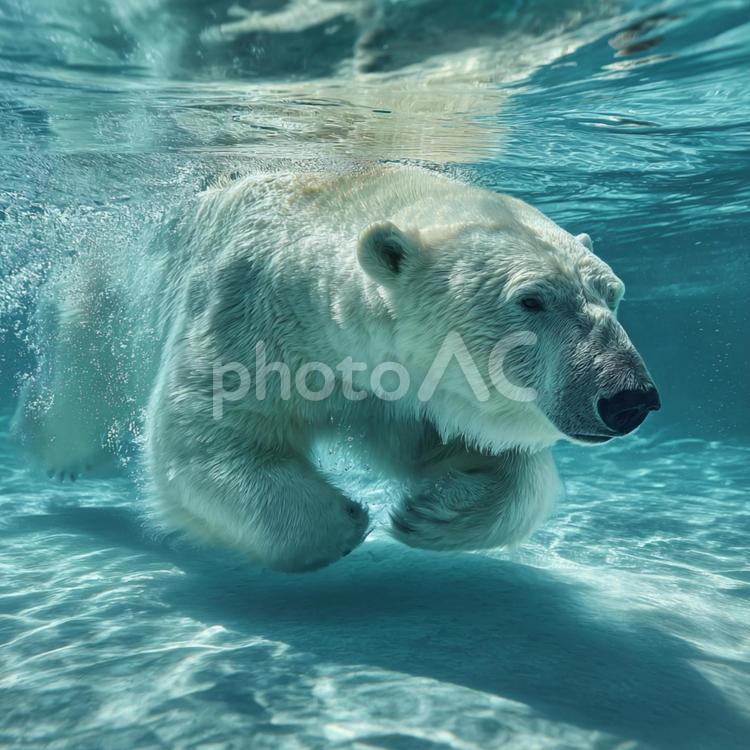 美しい水中で見せる、ホッキョクグマの姿 ホッキョクグマ,シロクマ,水中の写真素材