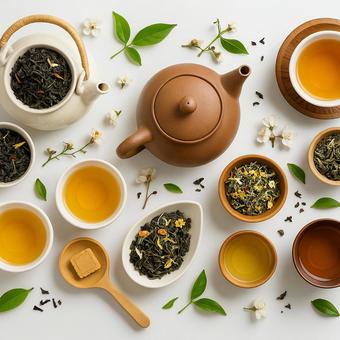 茶葉と急須と茶器のアレンジ 茶葉と急須と茶器のアレンジの写真