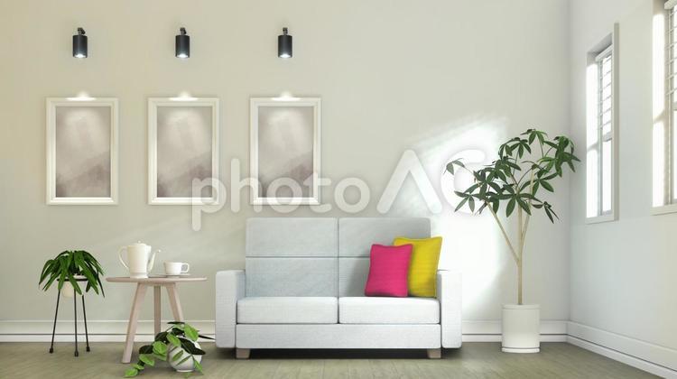 インテリア(窓際のソファー) ソファ,ソファー,クッションの写真素材