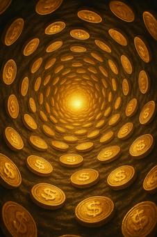 金貨の渦に吸い込まれる光 金貨の渦に吸い込まれる光の写真