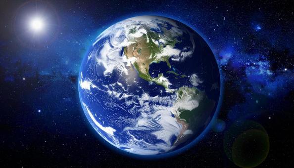 宇宙から見た地球　宇宙空間の写真