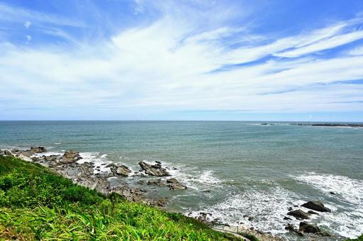 犬吠埼からみた銚子の海の展望 犬吠埼,犬吠埼灯台,銚子の写真素材