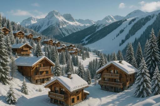 海外の雪山リゾートの写真