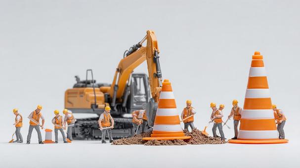 力を合わせて働くミニチュアの建設チーム 力を合わせて働くミニチュアの建設チームの写真
