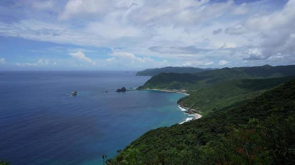 奄美大島の湾岸と青空 奄美大島の湾岸と青空 奄美大島,青空,雲の写真素材