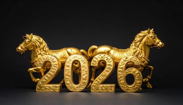 2026の文字と馬が刻まれた彫刻 2026の文字と馬が刻まれた彫刻の写真