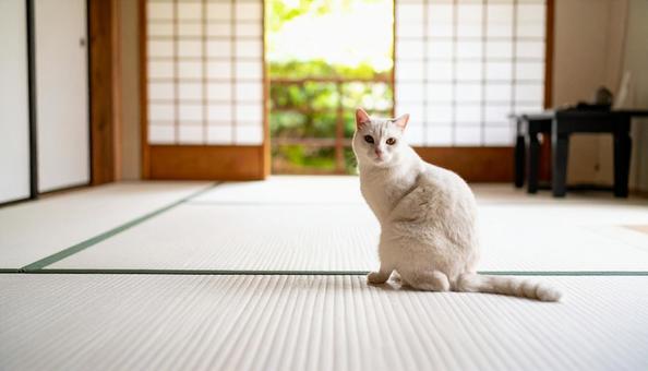 和室にいる猫 和室にいる猫の写真