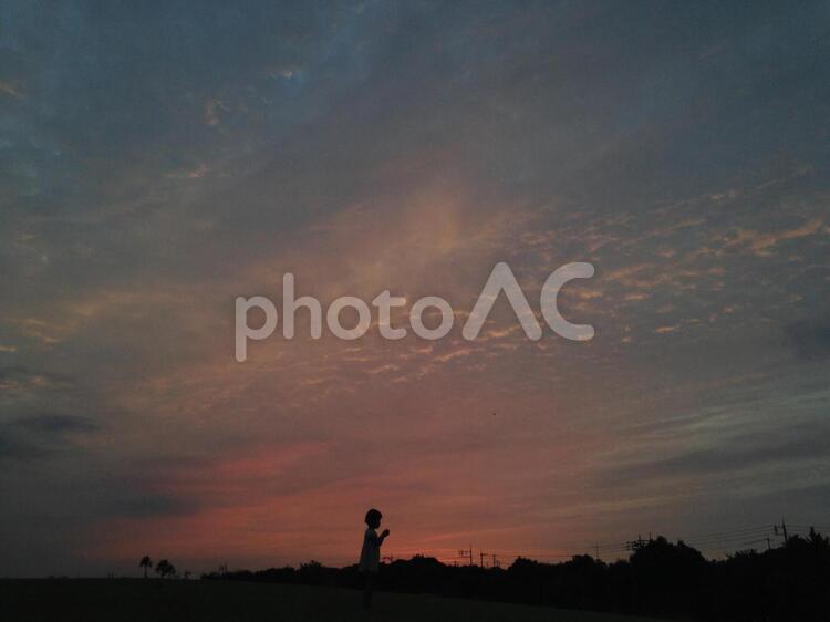 夕焼けとシルエット 夕焼け,空,そらの写真素材