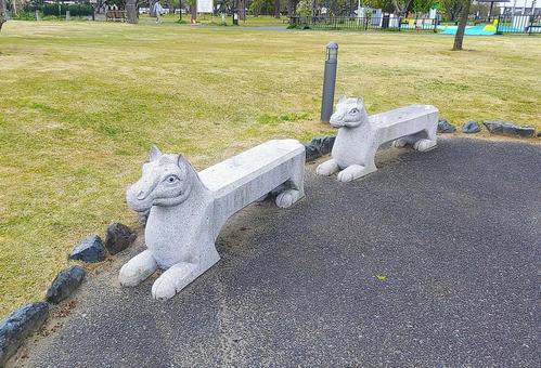 石の馬のベンチ 相馬市,南相馬,道の駅の写真素材
