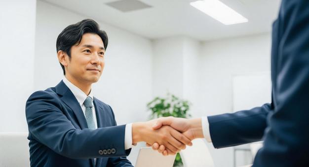 ビジネス握手:男性社員の契約と信頼 ビジネス握手:男性社員の契約と信頼の写真