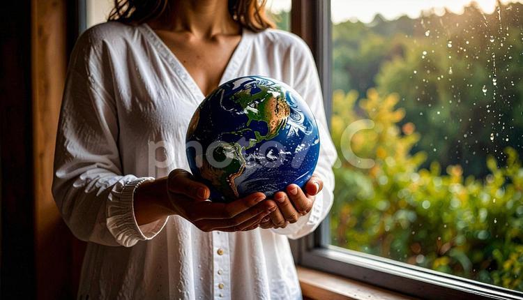 愛情　両手に地球を持つ女性の手 地球,グローバル,インターネットの写真素材