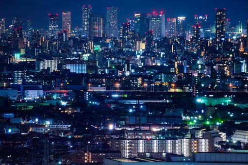 生駒山中腹から見た大阪市内の夜景 生駒山中腹から見た大阪市内の夜景の写真