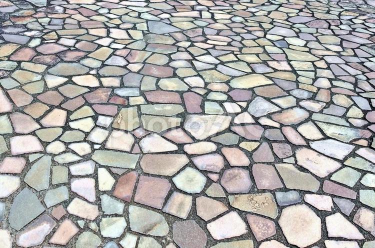 タイル模様のテクスチャ タイル模様,石垣,遊歩道の写真素材