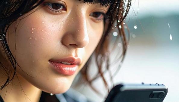 スマホを持つ日本人の若い女性 スマホを持つ日本人の若い女性の写真