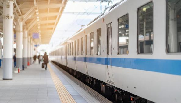 駅のホームに止まる電車 駅のホームに止まる電車の写真