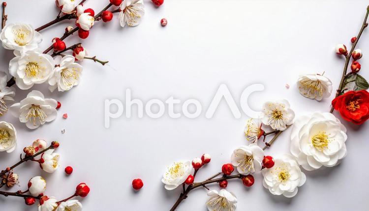 赤や白の装飾のあるお正月のイメージ背景 お正月,新年,新春の写真素材