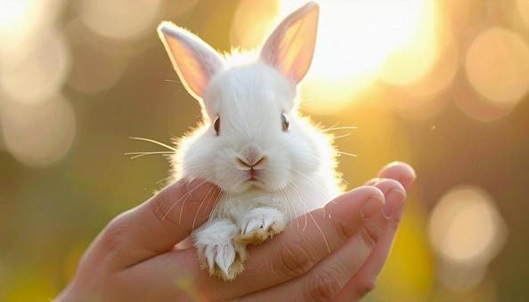 うさぎとの触れ合いの写真