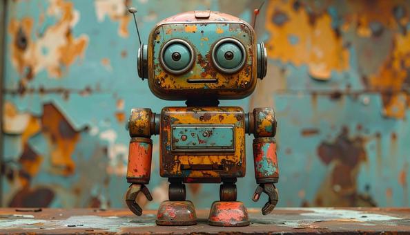 錆びついたレトロな人型ロボットのおもちゃの写真