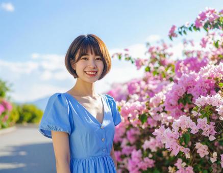 ブーゲンビリア・水色ワンピ・夏の彼女 ブーゲンビリア・水色ワンピ・夏の彼女の写真