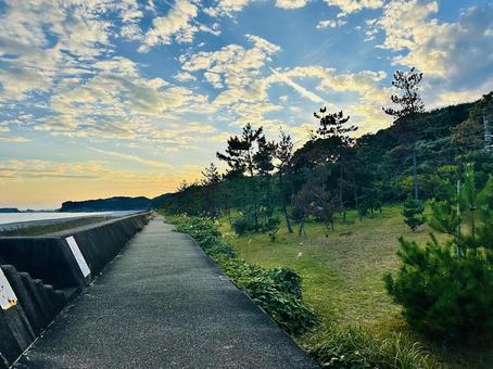 海岸　岸辺　海と空　堤防 海岸,沿岸,海の写真素材