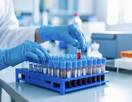 血液を検査する医療従事者 血液を検査する医療従事者の写真