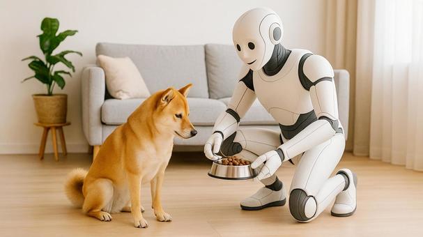 ペットに食事をさせるロボットのイメージ ペットに食事をさせるロボットのイメージの写真