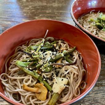 山菜そば 山菜そば,蕎麦,冷たい蕎麦の写真素材