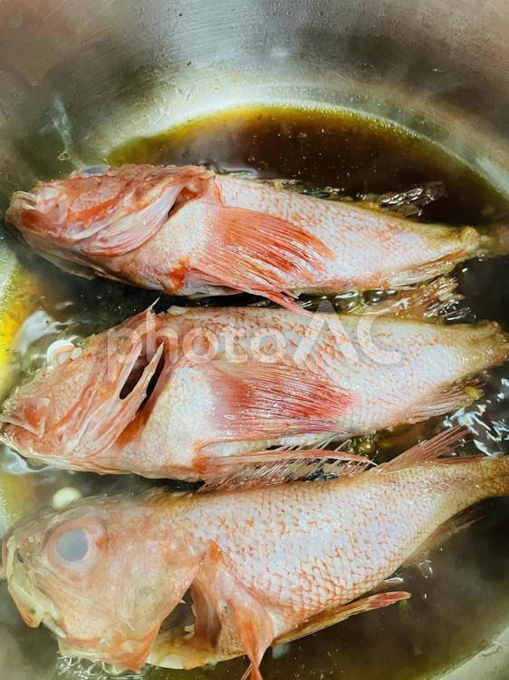 あかじの煮付けを作る あかじ,煮付け,料理の写真素材