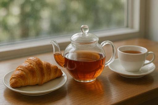 紅茶とクロワッサン 紅茶とクロワッサンの写真